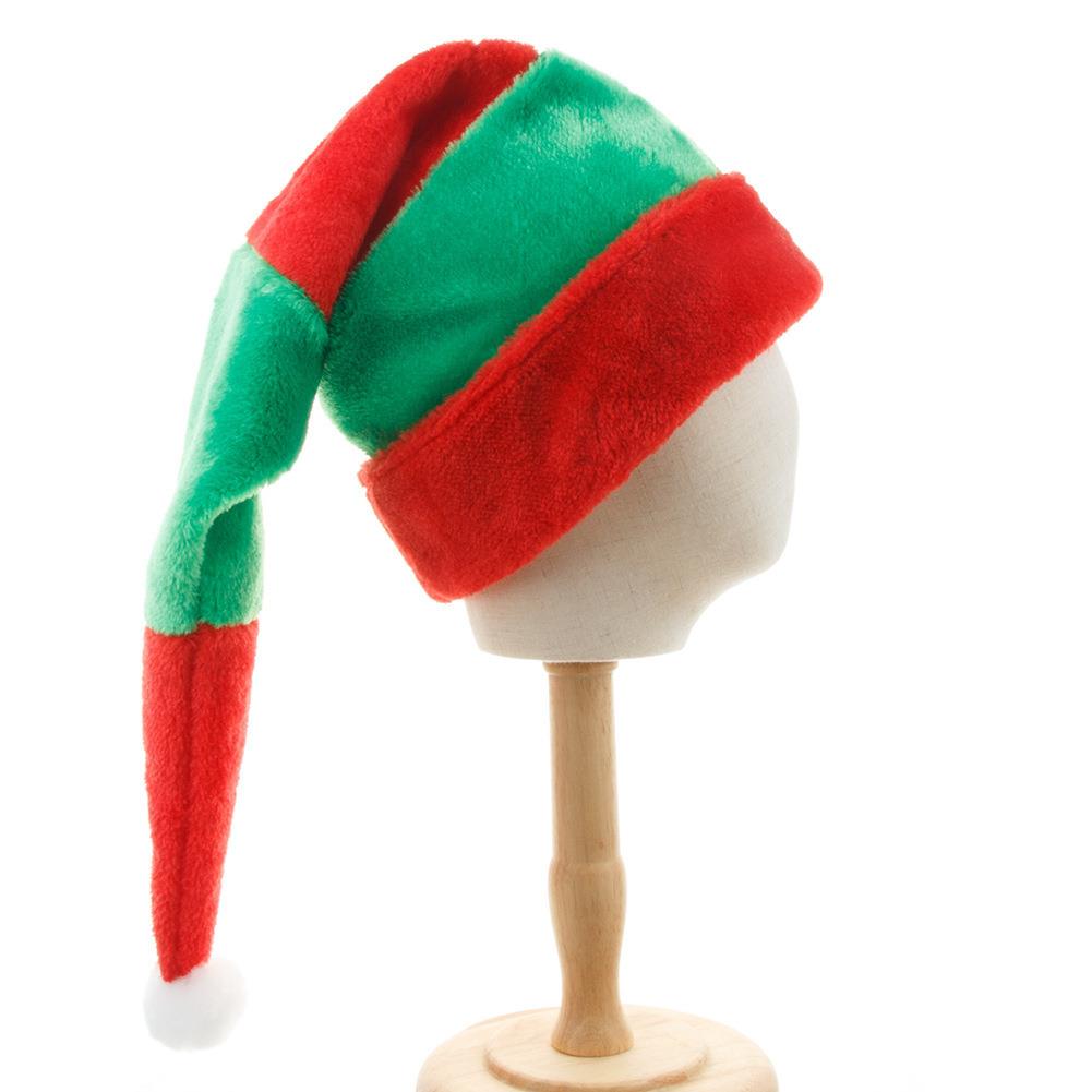 Long red green striped plush Christmas hat elf hat圣诞帽精灵