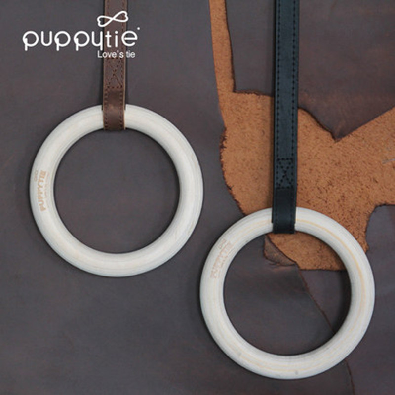 Puppytie遛狗牵引绳牛皮中型大型犬狗绳木环实木圆环柯基宠物A003