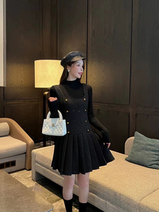 【现货】naa名媛小香风套装女气质修身亮丝背带连衣裙打底两件套