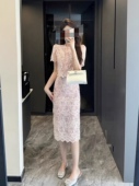 现货 欧货25夏季 绝美粉色蕾丝套装 女法式 上衣半身长裙两件套夏