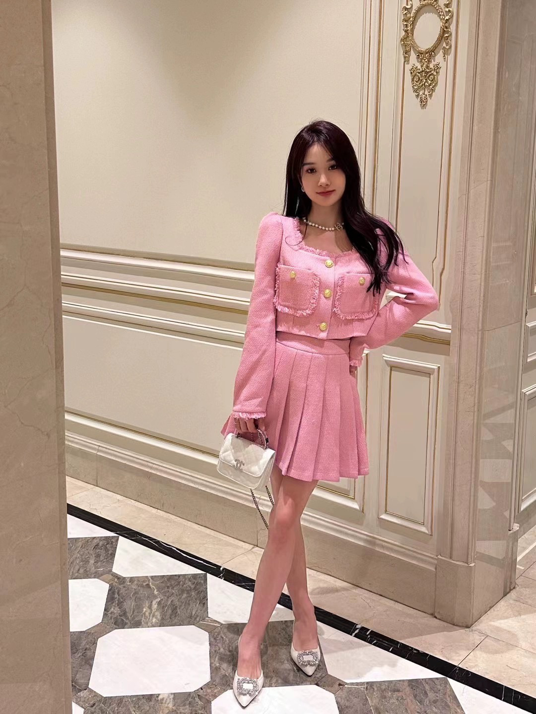 【现货】欧货粉色名媛小香风套装裙女25秋季减龄小个子两件套