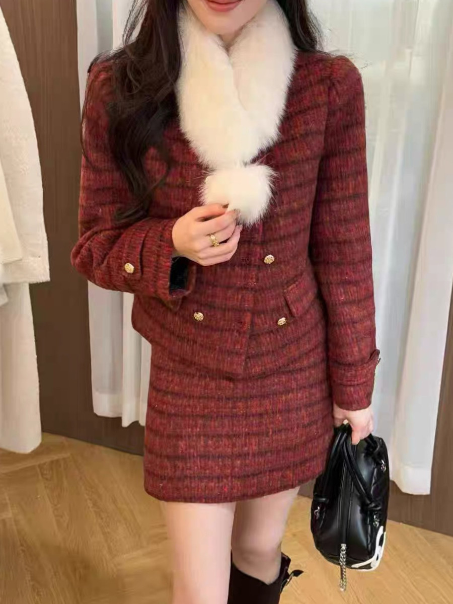 【现货】狐狸毛围脖小香风羽绒套装女冬穿搭毛呢外套半身裙两件套,女装/女士精品,时尚套装,淘宝优惠券,粉丝福利购,淘宝优惠卷