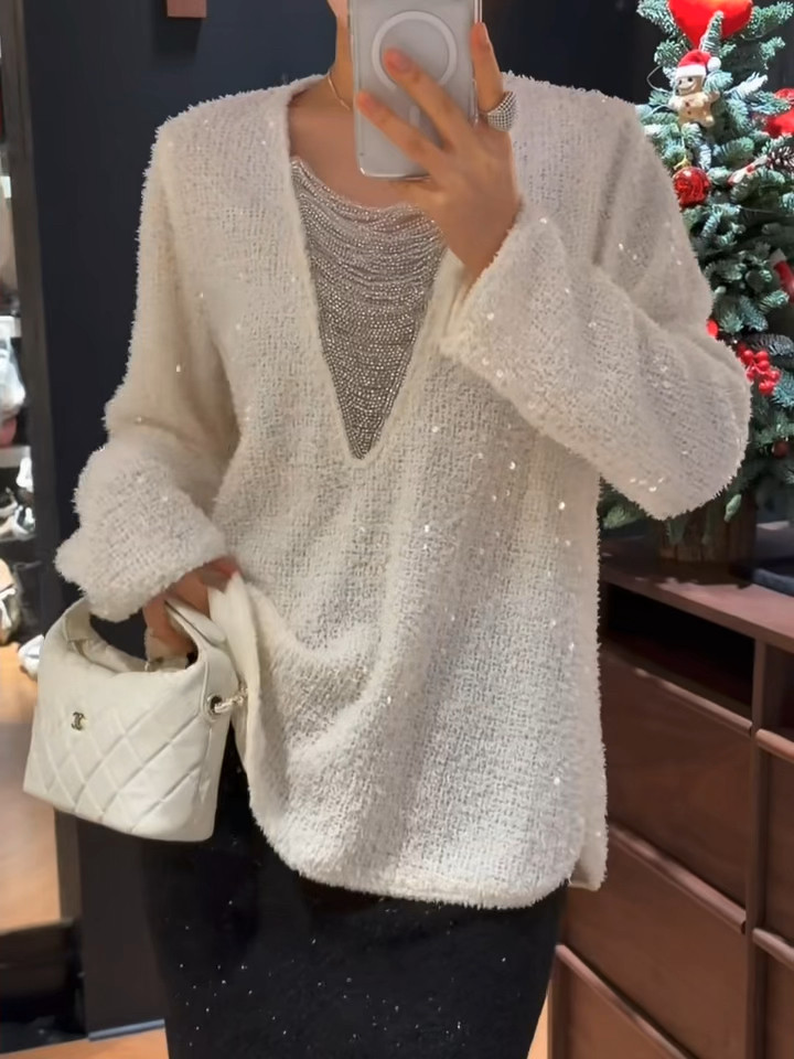 【现货】欧货新款V领亮片针织开衫女宽松显瘦百搭毛衣外套上衣,女装/女士精品,上衣,淘宝优惠券,粉丝福利购,淘宝优惠卷