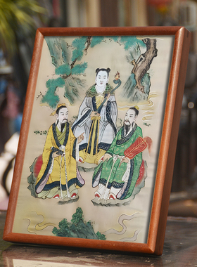 三茅真君画像挂画茅山派三茅君结缘摆台家用客厅供奉实木相框摆件