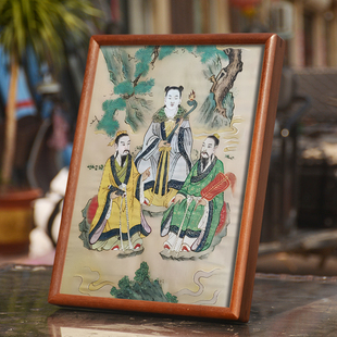 三茅真君画像挂画实木相框摆件茅山派三茅君结缘居家客厅供奉摆台