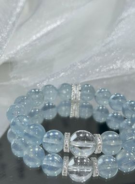 天然水晶气质海蓝宝蓝玉髓水晶手链简约风高级感水晶手串女生手饰