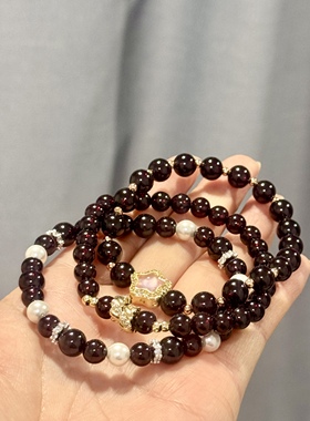 天然水晶石榴石手链女款单圈时尚百搭饰品礼物送女友闺蜜生日礼物