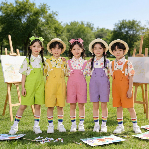 儿童多巴胺啦啦队背带裤演出服