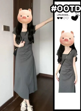 women clothes夏季法式气质灰色连衣裙子女装早春2025新款高级感