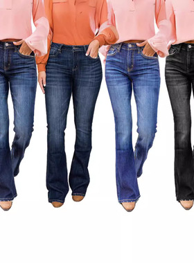 women clothesins hot fashion 品质款欧美高腰弹力喇叭裤