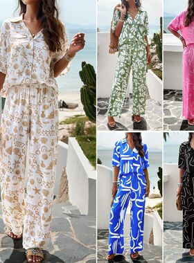 women clothes迪芸女装Wildberries外贸春夏气质印花短袖套装