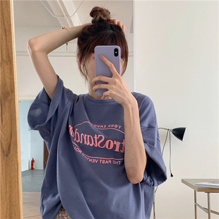 women clothes直销夏装韩国中长款宽松外贸女装字母学生情侣印花