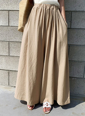women clothes2025韩国chic风夏季女装时尚纯色麻料阔腿裤休闲裤