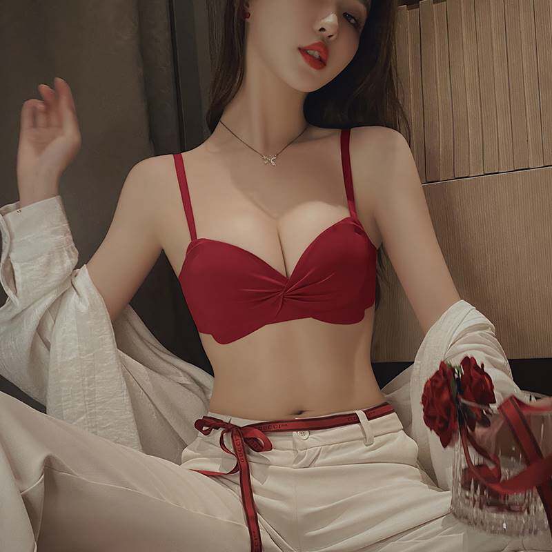 红色本命年内衣女小胸聚拢收副乳防下垂兔年文胸内裤套装新娘结婚