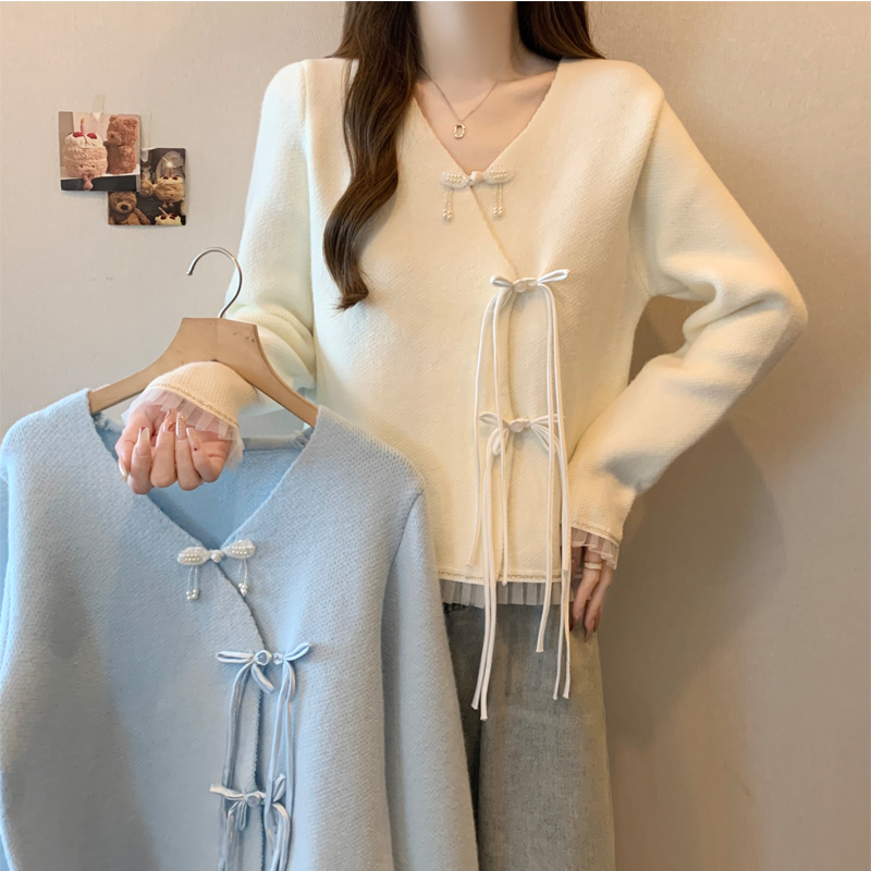 秋冬季大码新中式国风针织毛衣开衫外套女微胖mm装正肩短款1120n