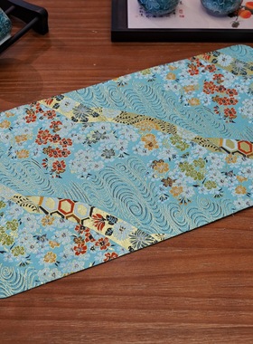 中式禅意锦缎主人垫茶席手工织造双面复古