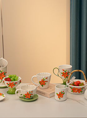 萱母草陶瓷系列餐桌筷子筒家用高端马克杯咖啡杯餐具用具送礼套装