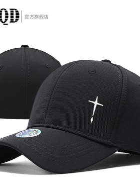 黑色帽子十字架刺绣潮前后可带棒球帽男四季通用大头围鸭舌帽潮款