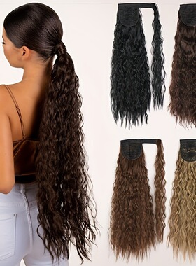 85CM  Corn Wave Ponytail Velcro Wrap Around Synthetic Hair