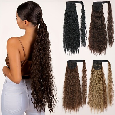 85CM  Corn Wave Ponytail Velcro Wrap Around Synthetic Hair