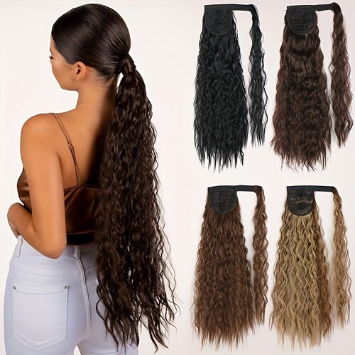 85CM  Corn Wave Ponytail Velcro Wrap Around Synthetic Hair