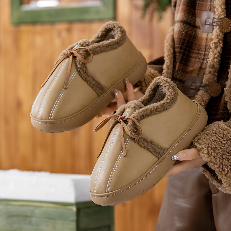 羊羔绒防水包跟棉鞋女秋冬季户外防滑保暖加绒加厚时尚皮革雪地靴