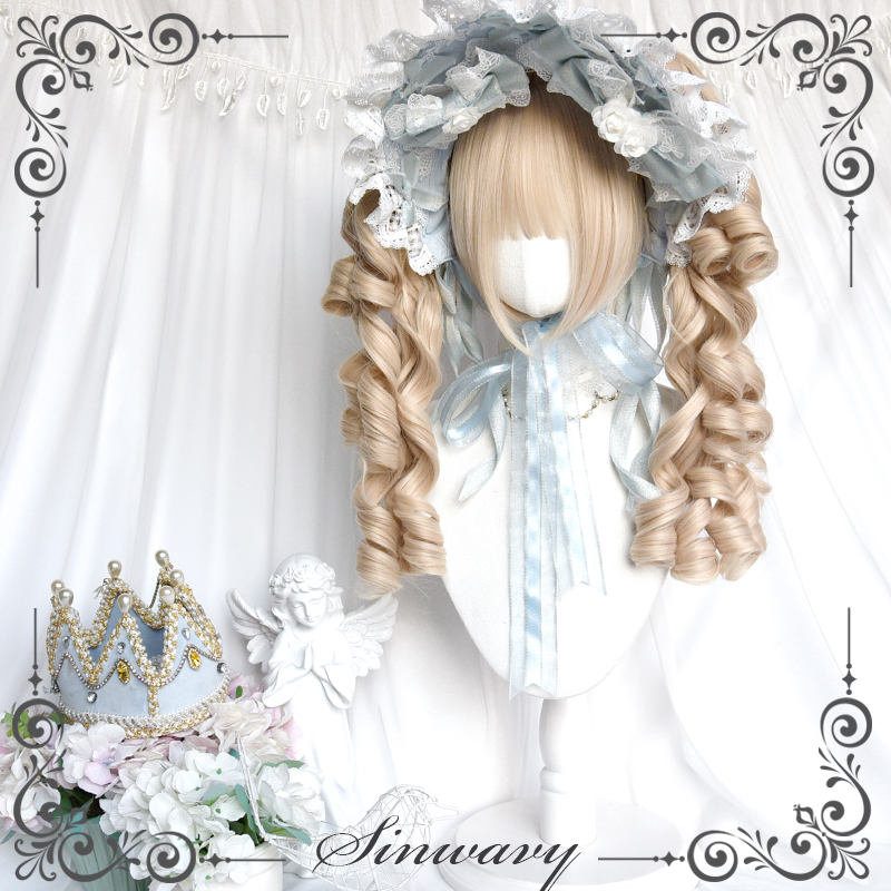 斯万家-漫画感珍珠米色lolita古早感罗马卷大双马尾假发|千层派|