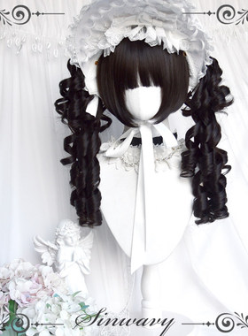 斯万家-原宿蕾系加大双马尾洛丽塔黑色复古罗马卷假发-|千层派|