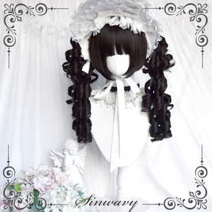 斯万家-原宿蕾系加大双马尾洛丽塔黑色复古罗马卷假发-|千层派|