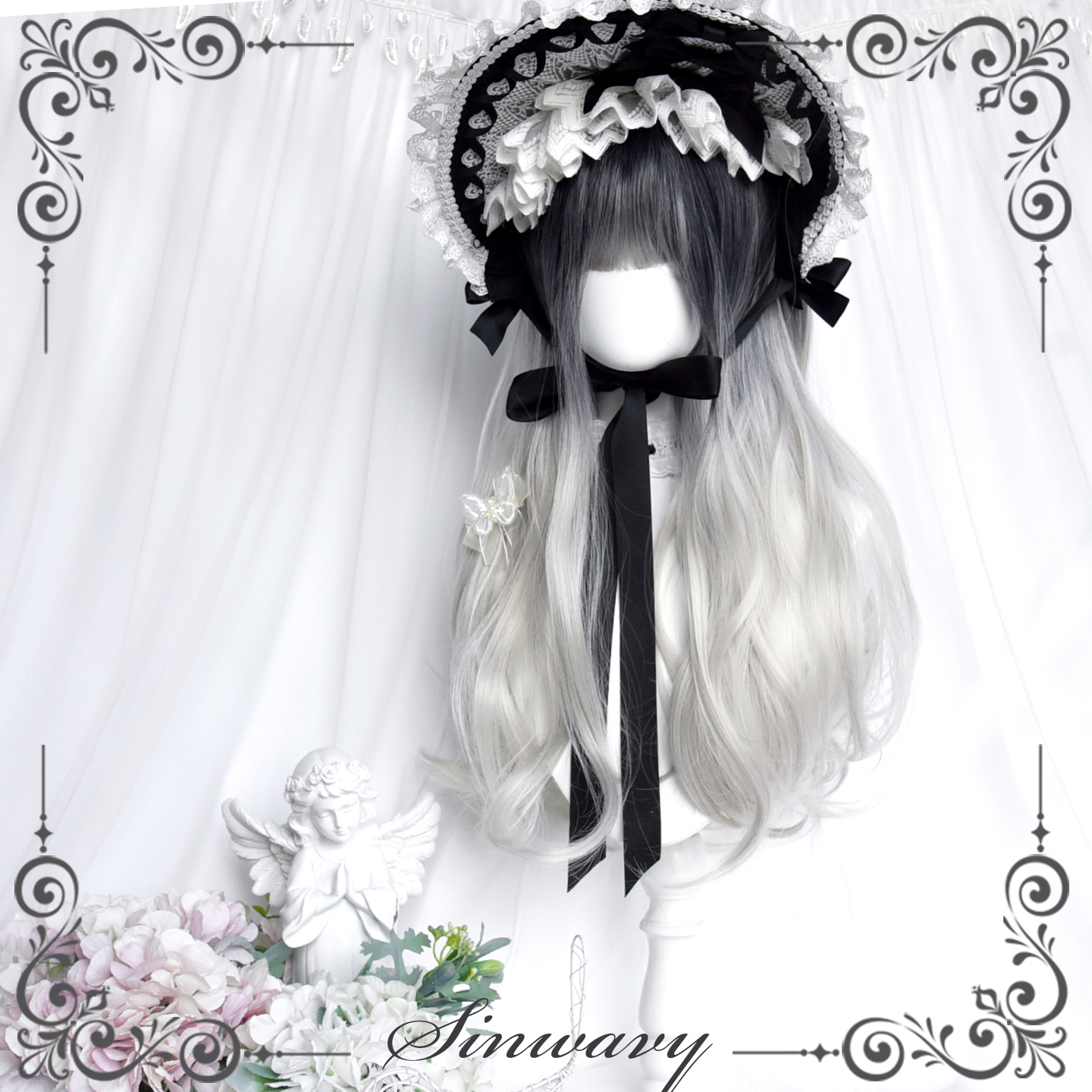 斯万家-哥特墨银色灰染色渐变假发暗黑洛丽塔长微卷假发-|墨银|