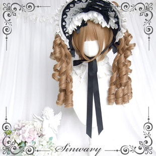 斯万家-Lolita复古亚麻金色古早优雅罗马卷大双马尾假发-|千层派|