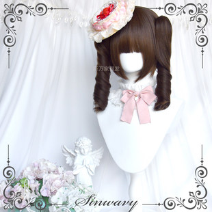 斯万家-可爱DOLL感深棕色短单罗马卷双马尾洛丽塔假发-|梨涡少女|