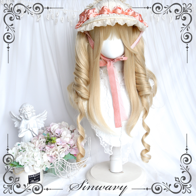 斯万家-洛丽塔金色长卷发虎口夹双马尾可爱假发-|油画系|