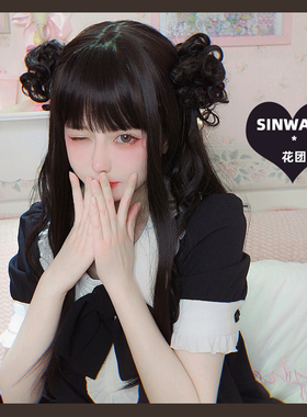 斯万家-多色原宿软妹lolita花团子假发中华风黑色发包虎口夹配饰