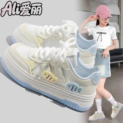 女童运动鞋今年春秋新款皮面鞋子女孩网面透气休闲童鞋儿童板鞋