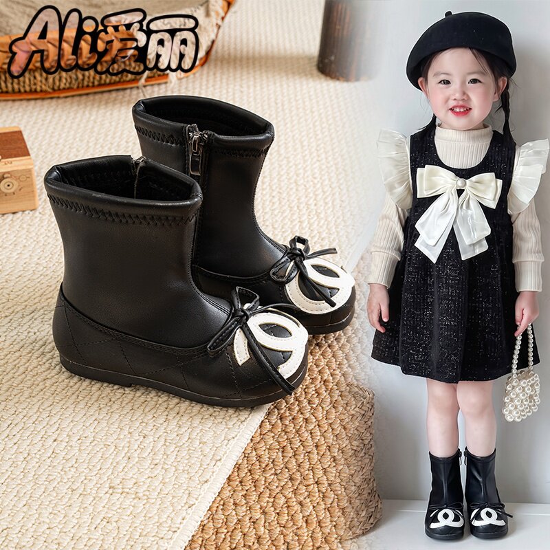 女童小香风加绒秋冬新款短靴