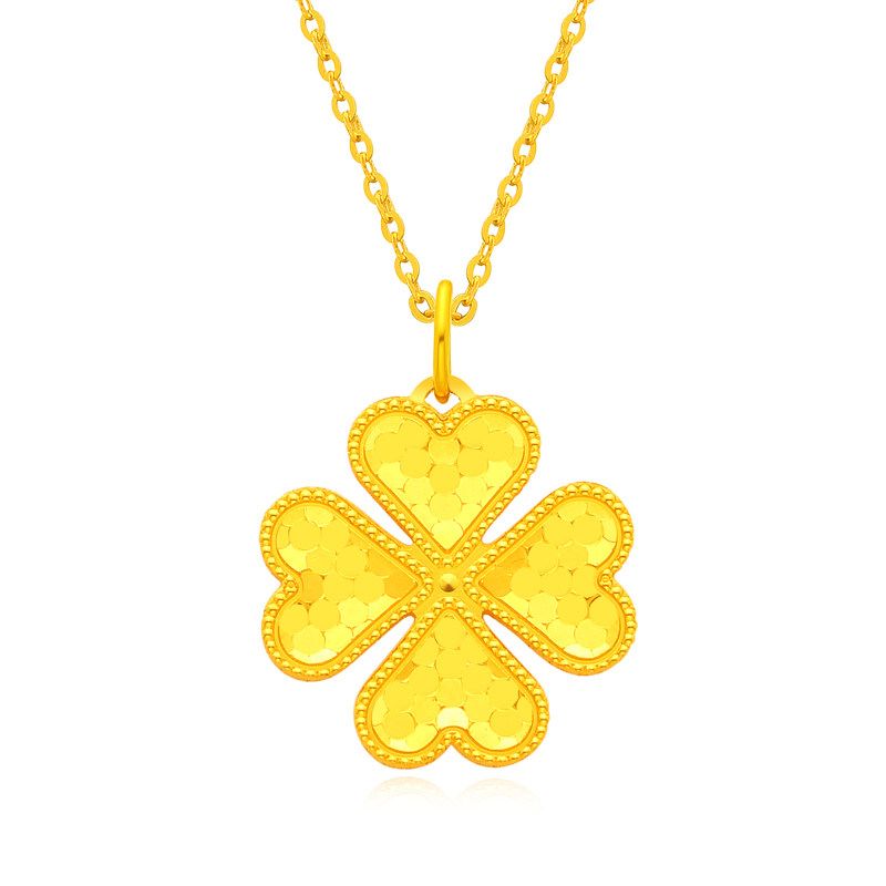 金六福纯银项链女生轻奢小众高级感四叶草黄新款情人节礼物送女友