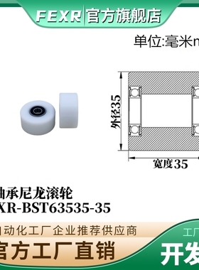 双轴承BST63535-35加宽POM滚轮塑料胶套尼龙包塑加厚输送带滑轮