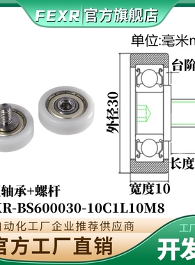 BS600030-10C1.5L10M8不锈钢螺杆L25M8包塑轴承包POM滑轮尼龙滚轮