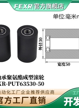 工厂直营PUT63530-50双轴承聚氨酯滚轮悬臂滑轮输送带PU包胶滚筒