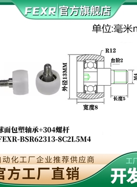 FEXR型球面包塑轴承BSR62313-8C2L5M4带螺杆POM移门窗家具小滑轮