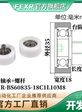 工厂BS60835-18C1L10M8不锈钢螺杆包塑轴承外包POM滑轮尼龙滚轮