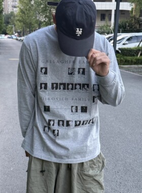 回路商店 无耻之徒vintage质感印刷长袖T恤 灰色宽松
