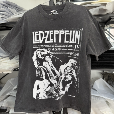 回路商店 齐柏林飞艇 虫咬破洞炒雪花做旧摇滚T恤260g