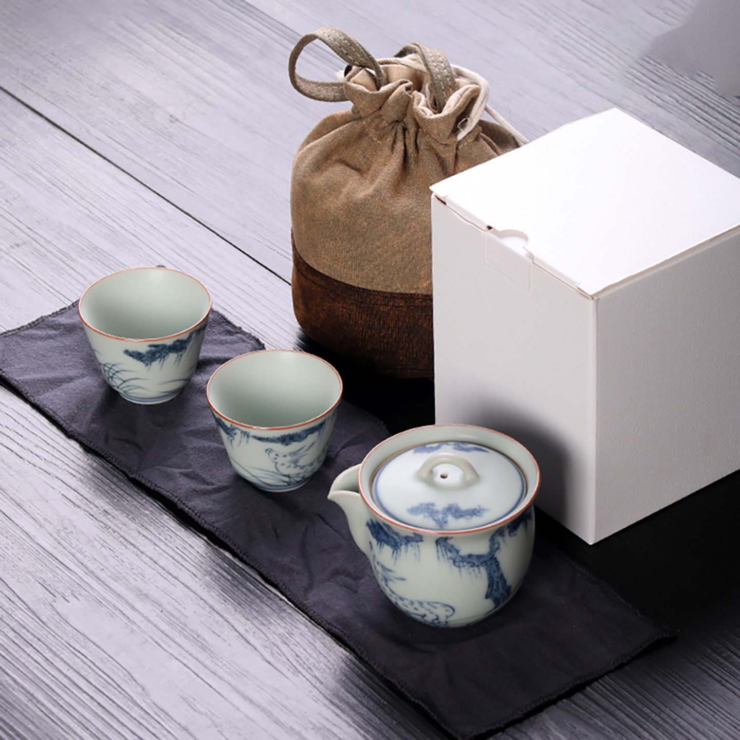 釉中彩亚青旅行茶具快客杯一壶三杯随身茶具户外露营便携茶具