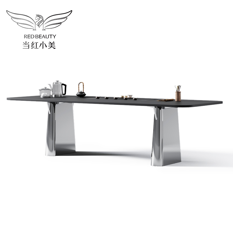 现代岩板大茶台轻奢高级感简约办公泡茶一体桌创意长形茶桌椅组合