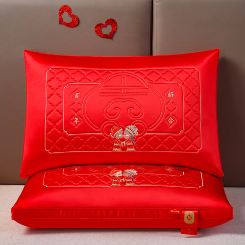 2025新款结婚红色刺绣枕头一对