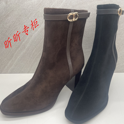 莱尔斯丹时装棉靴女粗高跟短靴子