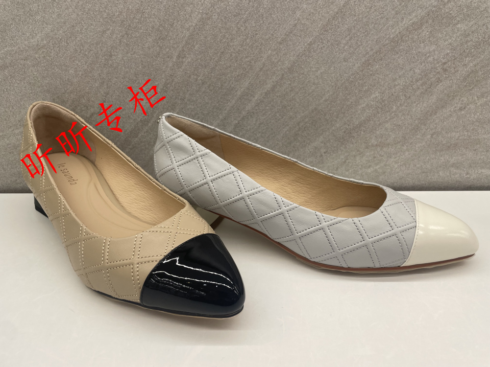 女单鞋莱尔斯丹浅口尖头粗跟拼色