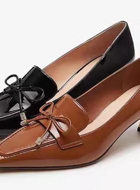 le saunda莱尔斯丹2024秋季通勤小方头蝴蝶结细高跟女单鞋5T56502